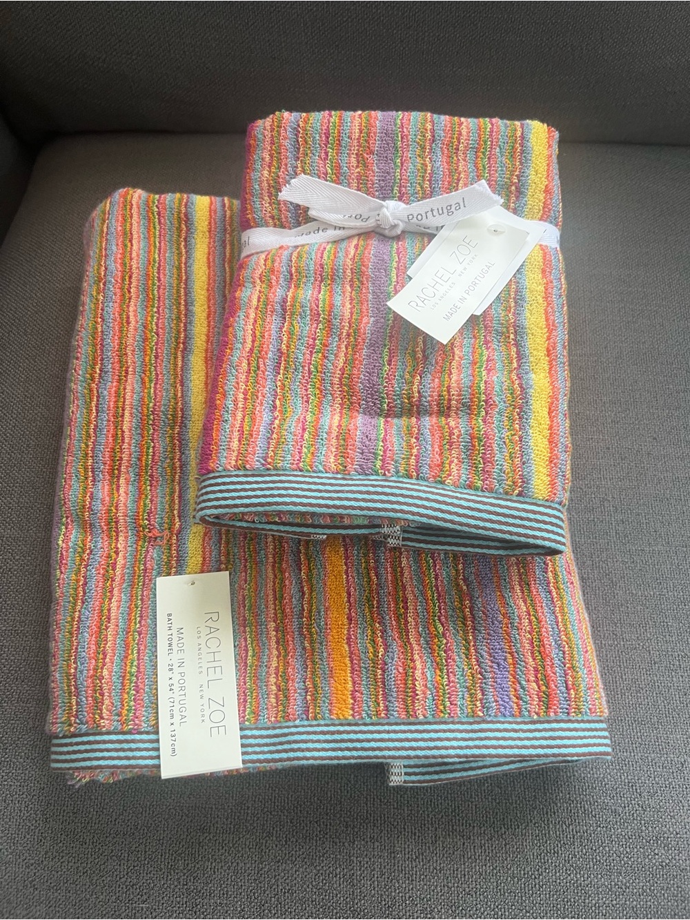 4Pc  Rachel Zoe Pastel Rainbow Bath towel Set Stripe Cotton Hand Towels Rare